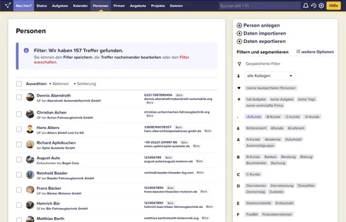 Tag Filter bei CentralStationCRM